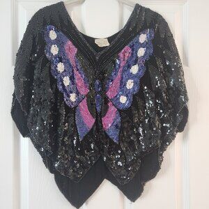 Vintage Handmade Butterfly Crop Sequined Shirt